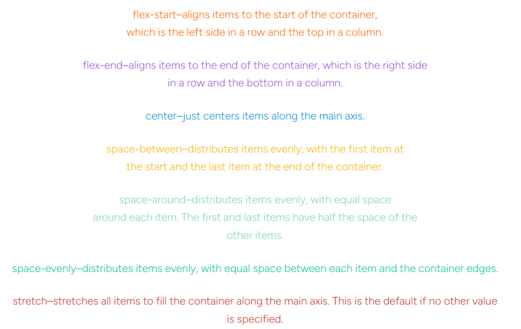 picture of some justify content options