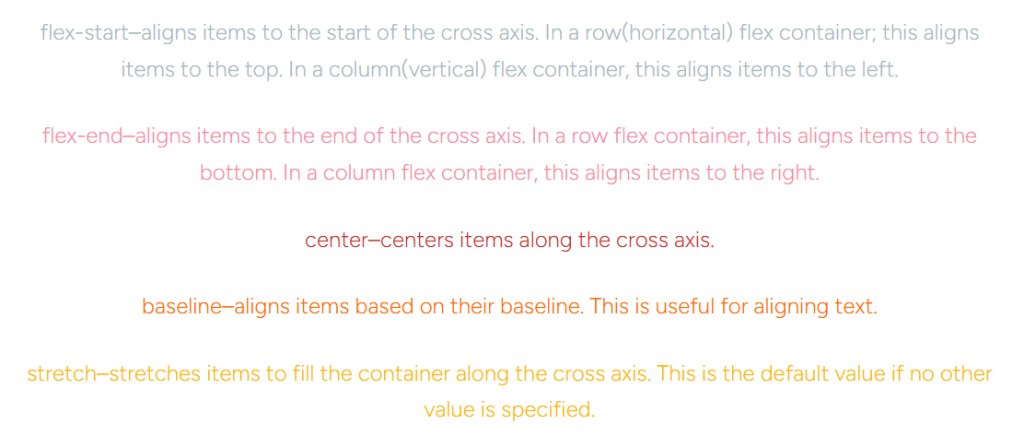 Picture of some flex direction properties
